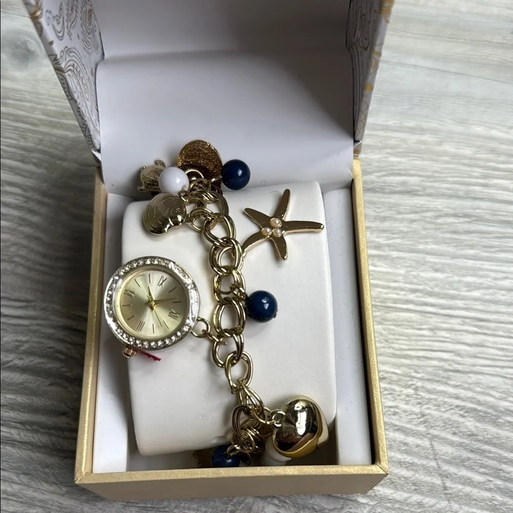NWT super cute Gold Charm Beach theme Bracelet Watch